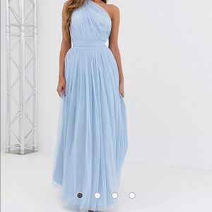 One shoulder tulle maxi dress